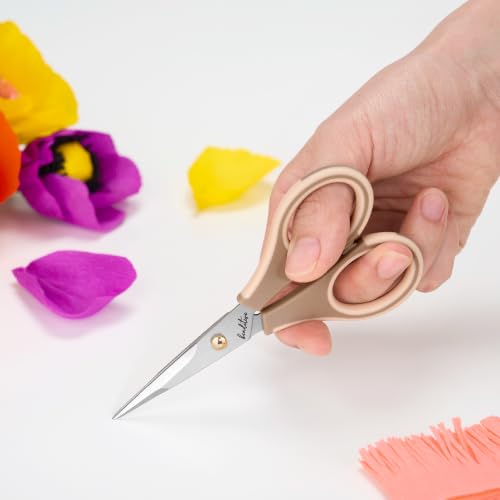 Beaditive Precision Craft Scissors - Ultra Sharp Stainless Steel Blades & Non-Slip TPR Handles - Adult & Kid Scrapbooking Scissors With Safety Cap For Home, Office, School (Milk Tea) - style: Milk Tea