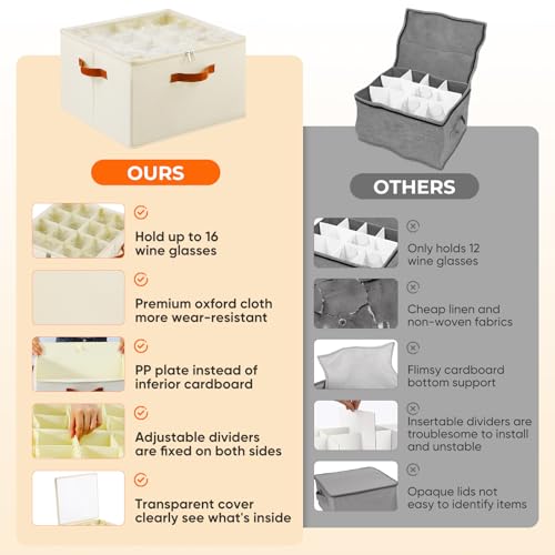 Foyego Wine Glass Storage Box, Beige - color: Beige, size: 15.7"L x 15.7"W x 9.8"H