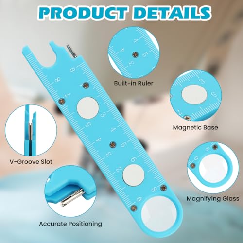 Sewing Machine Needle Threader with Magnifier, 3 in 1 Quick Threading Tool with Magnetic Mount & Integrated Ruler, Anti-Prick Stitch Insertion Kit with 2 Seam Rippers for Quilting