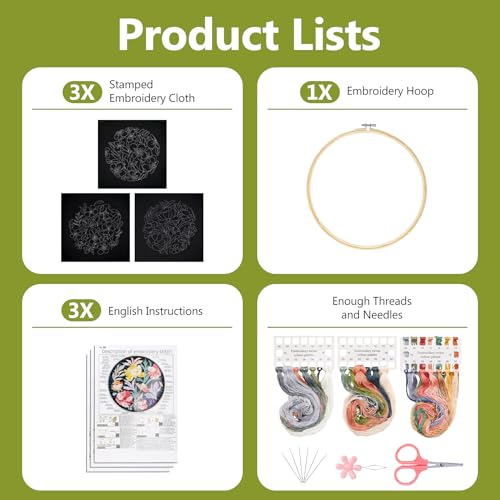 Santune 3 Pack Embroidery Kit for Beginners, Needlepoint Cross Stitch Kits for Adults,Needle Point Sets with Stamped Petal Pattern Stitch Video Tutorial - color: Petal Patterns