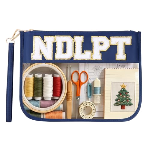 Needlepoint Project Bag Sewing Gifts Embroidery Sewing Bag Craft Storage Organizer NDLPT Clear Zip Pouch Bag - color: Navy, size: Flat-M