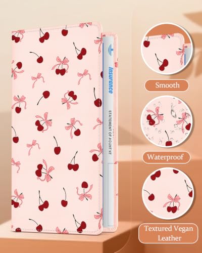 Slohif Car Registration and Insurance Holder with 2 Car Coasters, Elegant - color: Pink Cherry