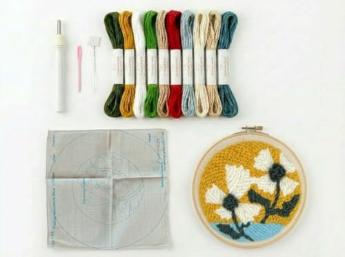 Meoe&heome Punch Needle Kit for Beginners, DIY Embroidery Set with 20+ Patterns(Yellow White Bloom) - color: Yellow White Bloom
