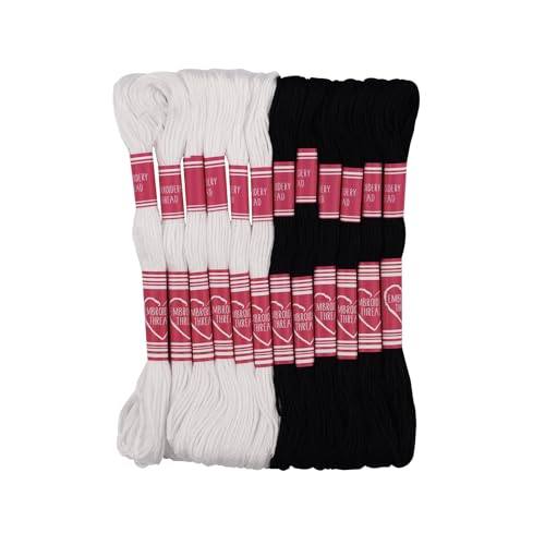 Friendship Bracelet String 12 Skeins, Embroidery Floss Cross Stitch Embroidery Thread Floss Bracelet Making Yarn, Craft Floss (Black and White) - color: Black and White