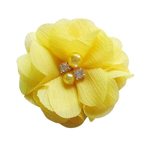 Chenkou Craft Pack of 12pcs Chiffon Flowers Ribbon Bows W/Beads 2-3/8" (60mm) Appliques Wedding Decor Bulk Lots (Yellow) - color: Yellow