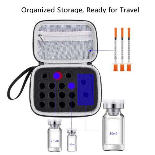 17 Slots Peptide Insulin Vial Hard EVA Travel Case Fits 1ml-30ml Vials - color: Black
