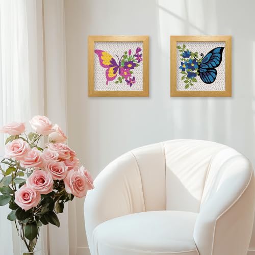BEUNITONE 2 Sets DIY Punch Needle Kits for Beginners,Butterfly Pre-Printed Pattern,Embroidery Punch Needle Starter Kits for Adults,Includes Pre-Printed Cloth,Yarns,Hoops,Threader and Instructions - color: 05-Butterfly