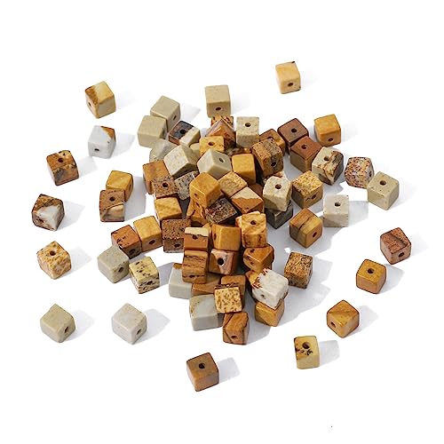 BEADIA Natural Brown Picture Jasper Square Stone Beads 4x4mm 85pcs Cube Loose Semi Gemstone Beads for Jewelry Making Design - color: Brown Picture Jasper