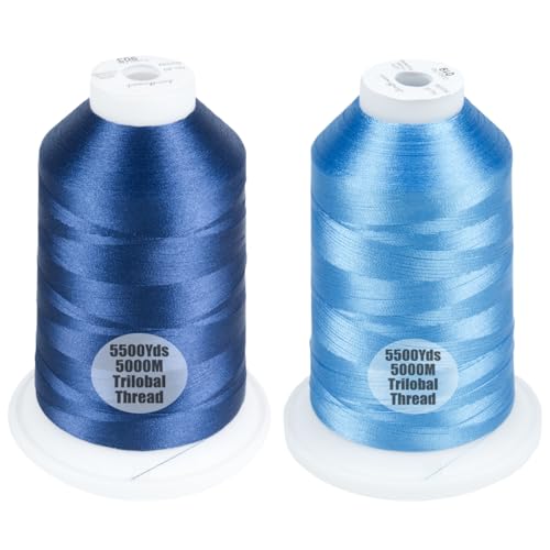 Simthread 2Pk 5500Y/5000M 40WT Polyester Embroidery Thread Navy903 Sky019 - color: Ocean Duo(NavyBlue+SkyBlue)