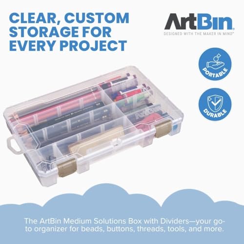ArtBin Medium Solutions Box Craft Organizer with 12 Dividers, Clear - size: 10.75" x 7.375", style: 4 Compartments, 12 Dividers