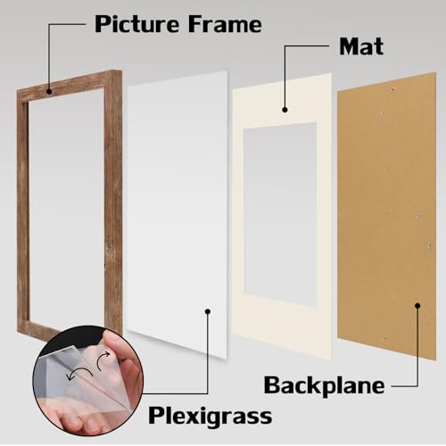 8x12 Picture Frame Wood Display Picture 6x8 with Mat Vintage Brown - color: Brown, size: 8x12