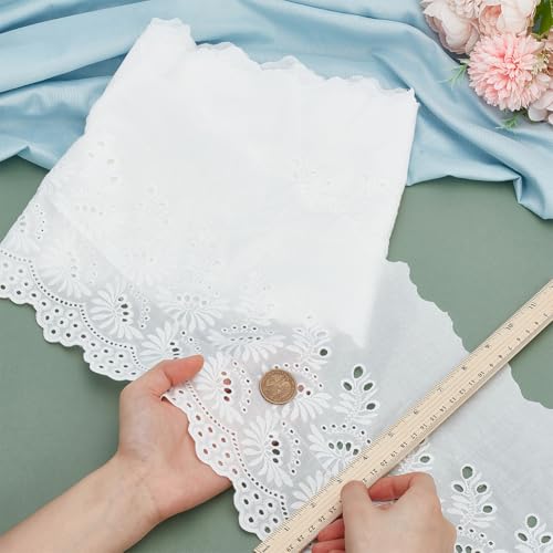 FINGERINSPIRE 3 Yards Ivory White Eyelet Cotton Trim 9inch Wide Cotton Lace Floral Embroidery Lace Trim Wavy Edge Floral Cotton Lace Ribbon for Sewing Dresses Clothes Bag Pets Clothes Decoration