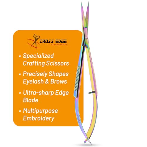 Cross Edge Spring Scissors 5 Inch straight Stainless Steel Precision Eyebrow & Eyelash Shaping & Trimming Scissor, Snips Squeeze, Embroidery, Knitting Micro Tip Craft Scissors (Rainbow) - color: Cec-ss-01