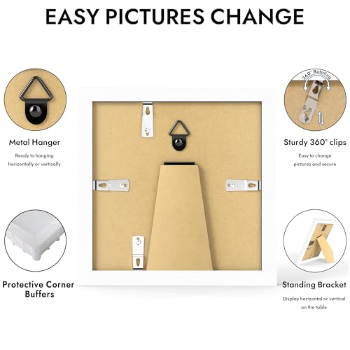 Hongkee 5x5 Picture Frame, 5 x 5 Solid Wood Frame with Real Glass, 1 Pack - color: White, size: 5 x 5