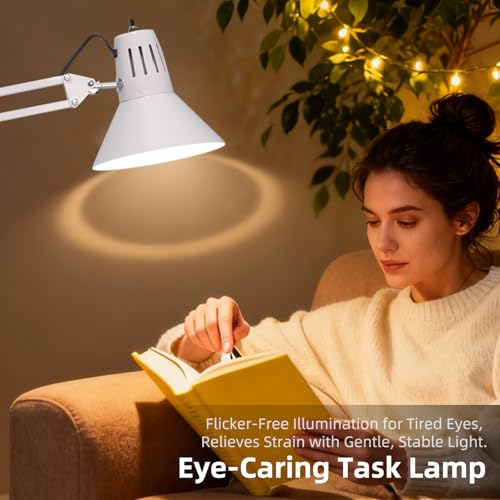 White Desk Lamp with Clamp, Extra-Tall Adjustable Metal Swing Arm, 3000K - color: White, size: 3000K Warm Light-Extra Long Swing Arm