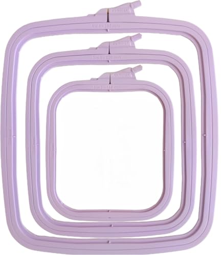 Nurge Square Embroidery Hoop - Plastic Cross Stitch Frame for Needlepoint & Embroidery - Adjustable Craft Hoop - Lilac - Set of 3 - color: Lilac, size: Multiple Sizes (Set of 3)