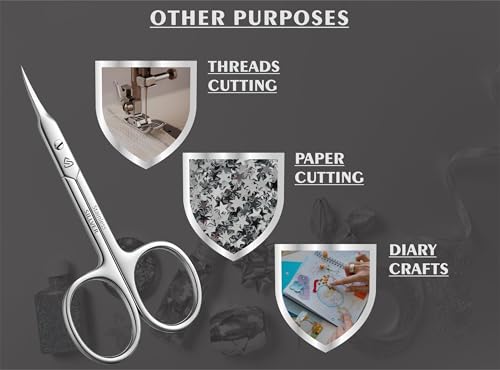 SILLVER Cuticle Scissors Curved Blade - Extra Fine Pointed Tip Professional Manicure Grooming Scissors for Cuticles, Beard, Nose Hair, Eyelash, Mustache - Eyebrow Scissors - size: Slim 3-0.9mm Blade Width