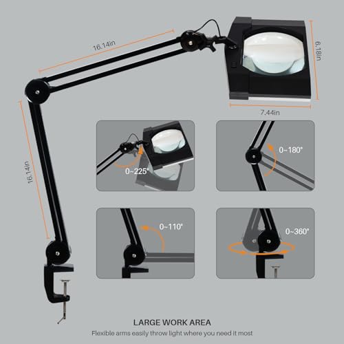 LED Magnifying Lamp with Clamp, 14W 1200LM, 2.25X, Black - color: Black