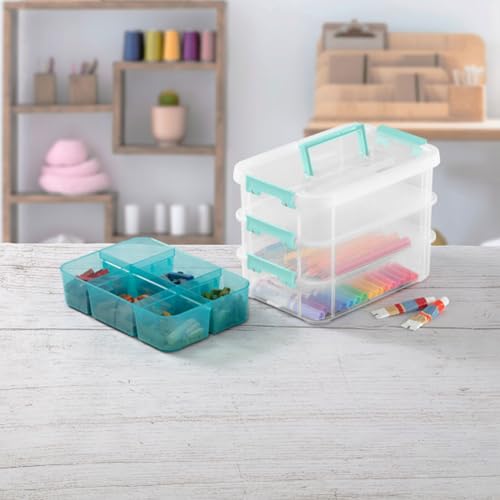 Sterilite Stack & Carry 3 Layer Handle Box, Small Latch Bins, Clear, 6 Pack - size: 6 Pack