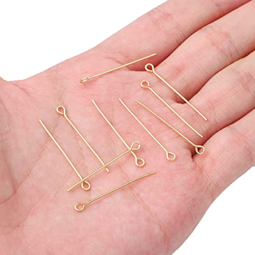 BEADIA 14K Gold Plated Open Eye Pins Non Tarnish 30mm 150pcs for Jewelry Making Findings - color: Open Eye Pins 14k Gold, size: 30x0.7mm