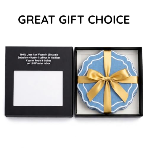 Linen Coasters for Drinks, Set of 6, 6 inch, Ocean - color: 1249 - Ocean, size: 6 inches