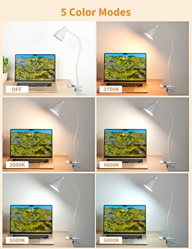 BOHON Clamp Lamp 5 Color Modes 10 Brightness Dimmer Bedside Lamp, White - color: White