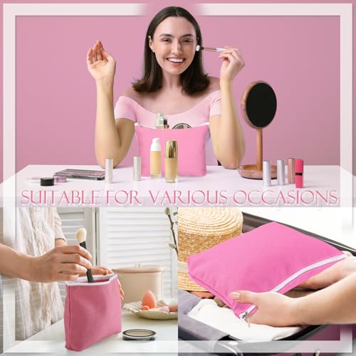 Reginary 10 Pcs Canvas Makeup Bags Bulk Blank Cosmetic Bags,Pink - color: Pink