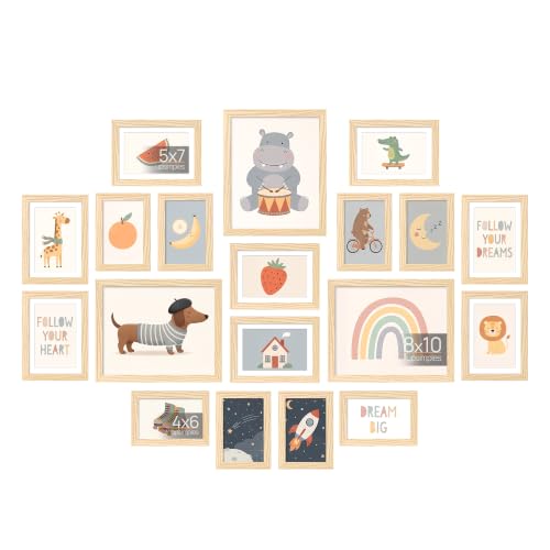 upsimples Picture Frames set of 19, Including 8x10, 5x7, 4x6 Natural Frame - color: Natural