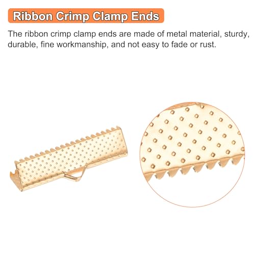 uxcell 280Pcs Ribbon Crimp Clamp Ends, 25mm Bookmark Pinch Crimp Ends, Cord Ends Fasteners Clasp Crimp Ends for DIY Bracelet Necklace Jewelry Making, Light Golden - color: Light Golden, size: 25mm