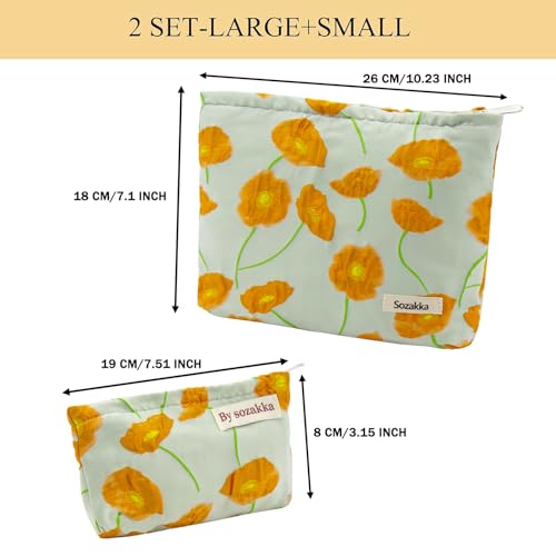 getgto 2 Pcs Makeup Bags, Large Cosmetic Bag Travel Toiletry Bag - color: Orange Flower