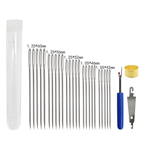 Tapestry Needles Five Sizes 14, 16, 18, 20, 24 - Large Eye Blunt Needles 28 Pcs、Stitch Removal Tool、Thimble、Threader for Cross Stich and More (Silver-28pcs)