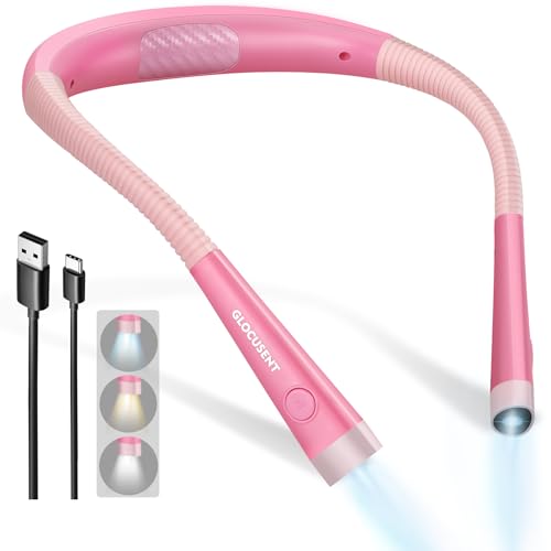 Glocusent Reading Light,Pink Neck Light,80-hr Rechargeable Book Light - color: Pink, size: Standard-Medium