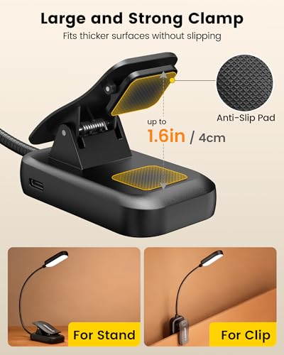 Glocusent 20 LED Reading Lights for Books in Bed, Eye Caring Reading Light - color: Black, size: Upgraded