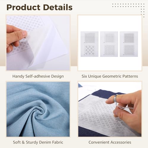 DORMIYA Sashiko Kit for Beginners, Water-Soluble Sashiko Thread and Needles Set, Pure Fabric Sashiko Stencil Kit, Versatile Sashiko Supplies, Embroidery Transfer Templates for DIY Crafts - color: Style 2