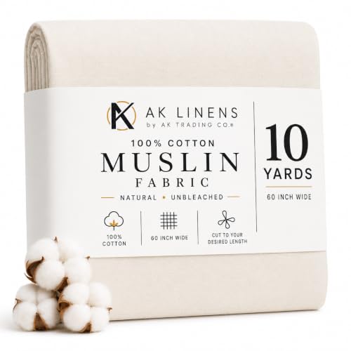 AK TRADING CO. 60" Wide Natural Muslin, 100% Cotton Fabric, Unbleached 10 Yards - size: 10 YARDS