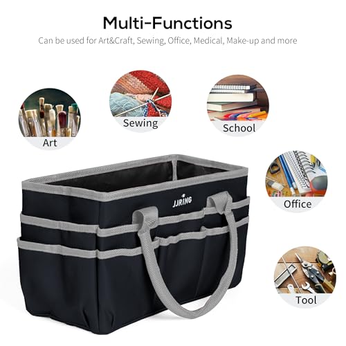 JJRING 600D Nylon Craft & Art Organizer Tote Bag With Pockets, Silver - color: Silver, size: Small