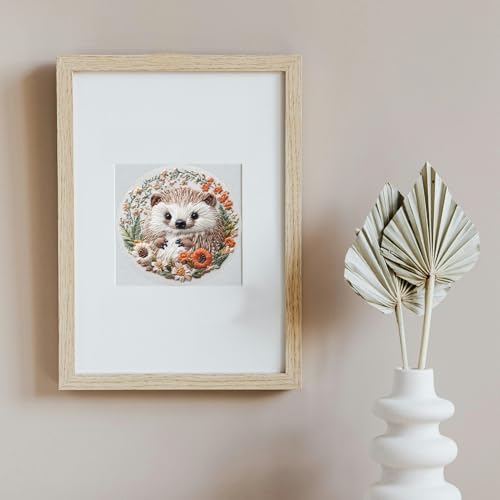 FONNUY Embroidery Kit for Beginners, Cute Hedgehog Stamped Embroidery Patterns Kits for Adults with Hoop, Easy to Follow Sewing Thread Needlework, 8'' Hoop (Tiny Ball) - color: Tiny Ball