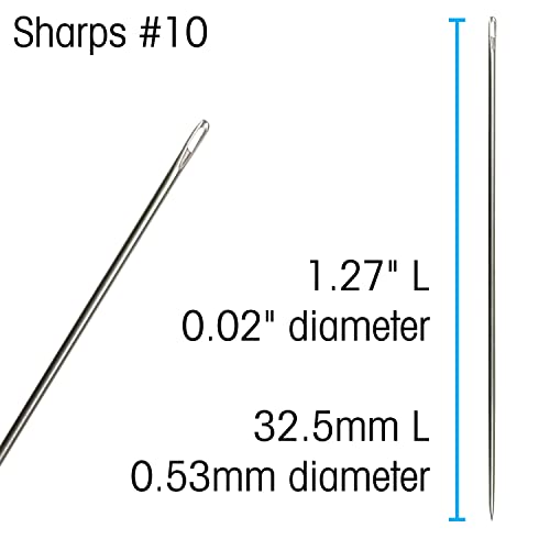 The Beadsmith Sharps Beading Needles - Size 10, Short for Smaller Areas, 20 Needles Per Card, European Quality, All Purpose Sewing Needle, Use for Mending and General Hand Sewing - size: #10 - 20 Needles