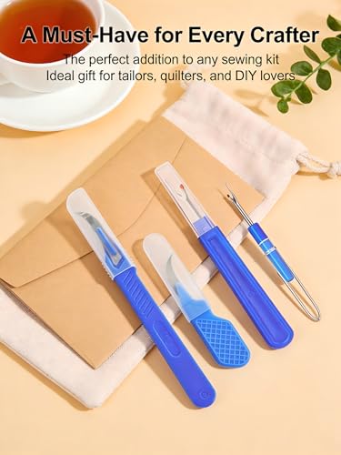 4 Pcs Seam Ripper Set and Thread Cutter Sewing Stitch Remover Tool Kit with Safety Cap for Embroidery Quilting Hemming Blue (Pack of 4)
