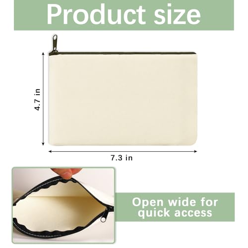 OKBA 10 Pcs Blank Canvas Bag Zipper Pouch Makeup Bags Bulk - Multi-Purpose Canvas Pencil Pouch with Sturdy Zipper, Cosmetic Bag Travel Toiletry Bag for DIY Craft Projects, Storage (7.3 x 4.7 inches) - color: Blank canvas bags*10pcs