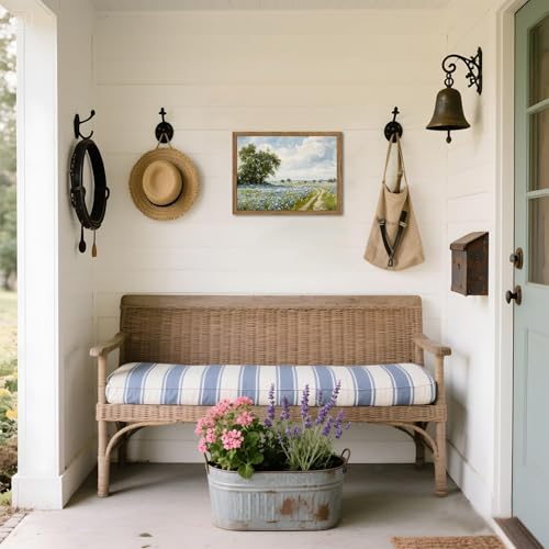 Framed Vintage Canvas Wall Art, Country Landscape Wildflower Field Wall Decor Paintings, Rustic Nature Pictures Prints Home Decor for Living Room Bedroom Bathroom Farmhouse 16x24 inch - color: Blue Wildflower, size: 24"L x 16"W