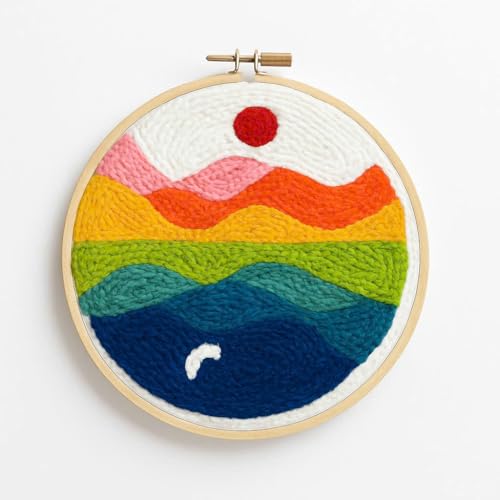 CELCRAFTIQUE Punch Needle Kits for Adults Beginner, Tool with Punch Needle Fabric, Hoops, Yarns and Sewing Needles (Style 2) - color: Rainbow Horizon