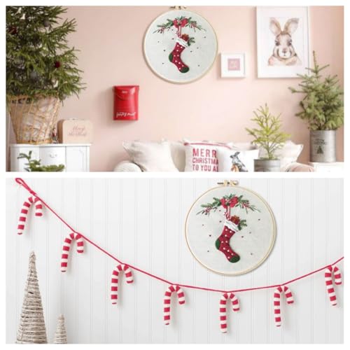IUHUI Embroidery Kit for Beginners Adults - Merry Christmas Easy Patterns, DIY Hand Stitching Embroidery Set with Hoop (Christmas Stocking) - color: Christmas Stocking