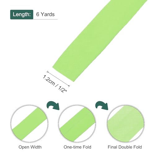 MECCANIXITY 1/2 Inch Double Fold Bias Tape Polyester Continuous Bulk Bias Tape for Sewing, Seaming Quilting Hemming Binding Crafts (Fruit Green 6 Yards) - color: Fruit Green, size: 1/2 Inch x 6 Yards