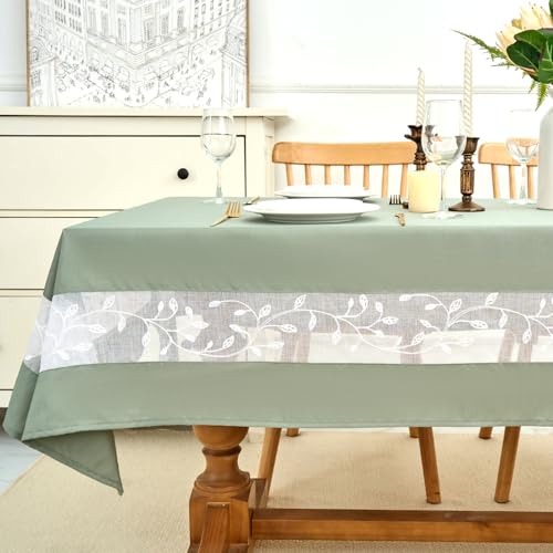 Polyester Fabric Tablecloth with Exquisite Embroidery Sheer Border-Waterproof/Wrinkle Resistant-for Dining,Indoor&Outdoor,Wedding,Holiday,Sage Green,Rectangle 60x120Inch - color: Sage Green, size: 120" x 60" (Rectangular)