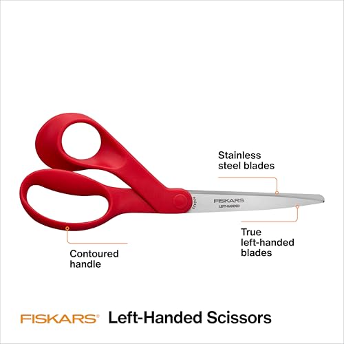 Fiskars 8" Left-Handed All-Purpose Scissors for Fabric & Crafts, Red - style: Left-Handed