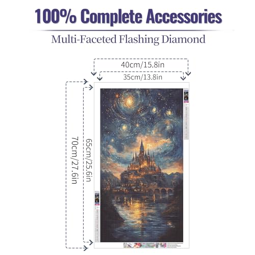 JATOK Diamond Painting Kit for Adults, Magical Castle, 27.5 x 15.7 in - color: Orange