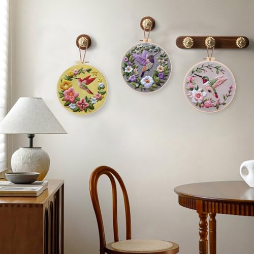 LB 3 Pack Hummingbird Flower Embroidery Kit for Beginners Funny Simple Beginner Embroidery Kit for Adults DIY Starter Kit with Embroidery Hoop Colorful Threads Tools Step by Step Instructions - color: Pink