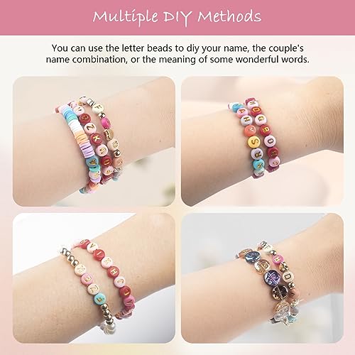SUTOUG 1010PCS Colourful Letter Beads, 4x7mm Round Alphabet Beads (Gold) - color: Colorful