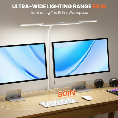 LED Desk Lamp for Office Home, 3 Light Bar Adjustable Desk Light with Clamp - color: White